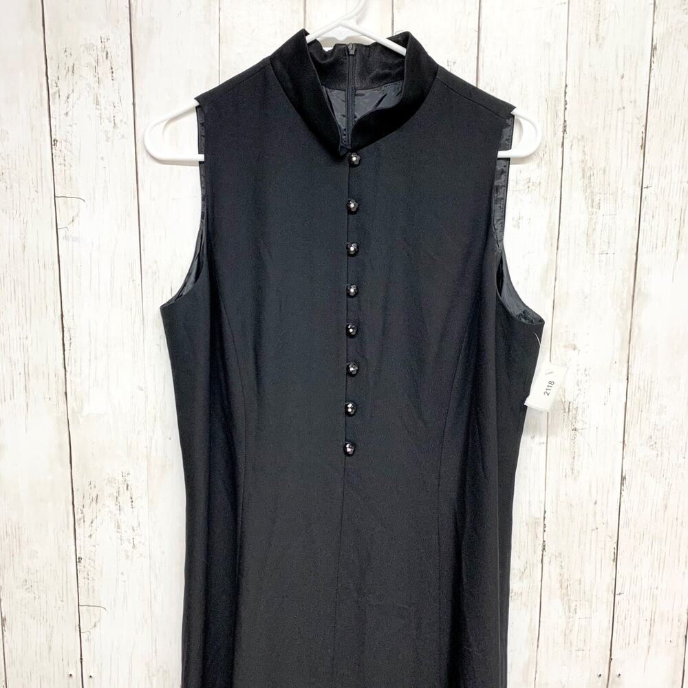Evan-Picone Dress Women Size 12 Sleeve Button Front Maxi Black Business Casual